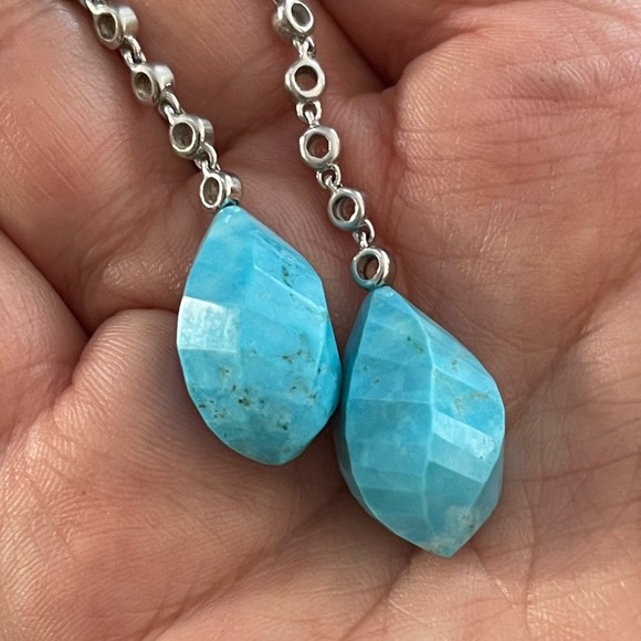 Carved turquoise howlite cz solid sterling silver drop earrings - Picture 4 of 6
